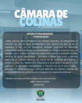 Câmara de Vereadores realiza Sessão Extraordinária nesta quarta-feira (03)